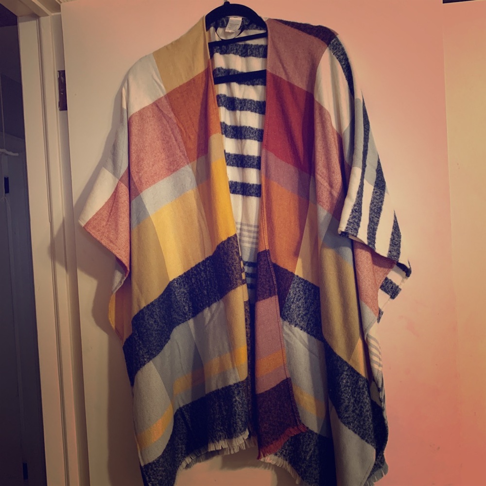 Plaid Open Poncho
